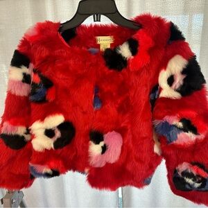 Huxbaby Red and Multicolor Faux Fur Jacket